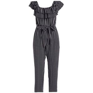 NWT Touch Express Jumpsuit Chic Black White Stripe Off Shoulder Jumpsuit M L XL